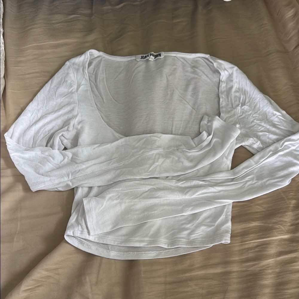 Joah Brown White Puff Sleeve Crop Blouse